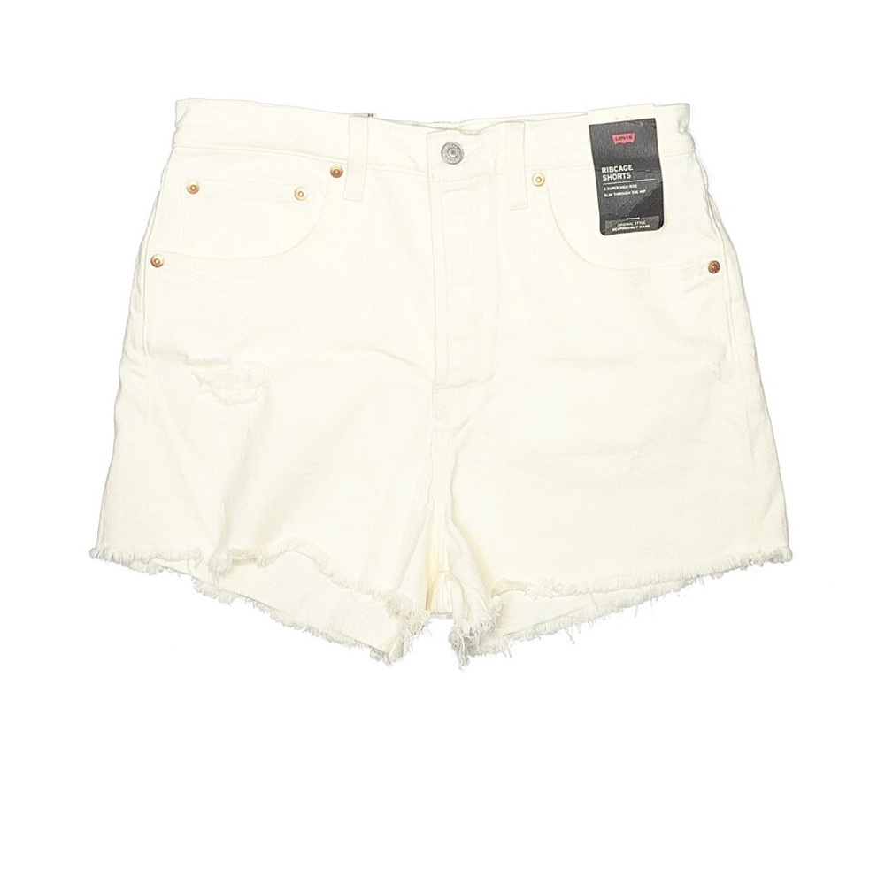 NWT Levi’s Ribcage High Rise Off White Denim Shorts Frayed Hem Size 30 - Picture 2 of 7